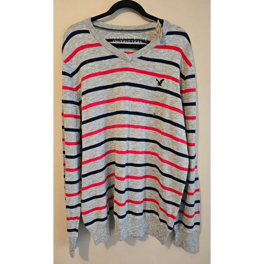 Athletic Fit Men's Xl Blue/Red/Gray Stripe Sweater American Eagle Outfitters nwt